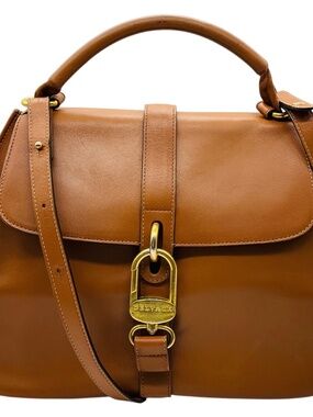 DELVAUX LIGHT BROWN / COGNAC CALFSKIN LEATHER GIN FIZZ JUMPING SATCHEL HANDBAG